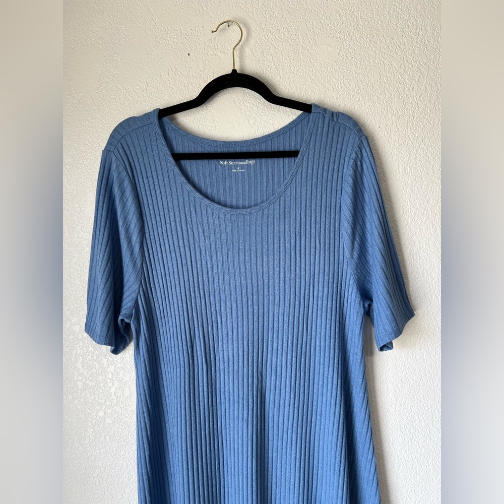 Soft Surroundings Santiago Ribbed Maxi Dress Light Blue Short Sleeve Textured 1X - Picture 3 of 6